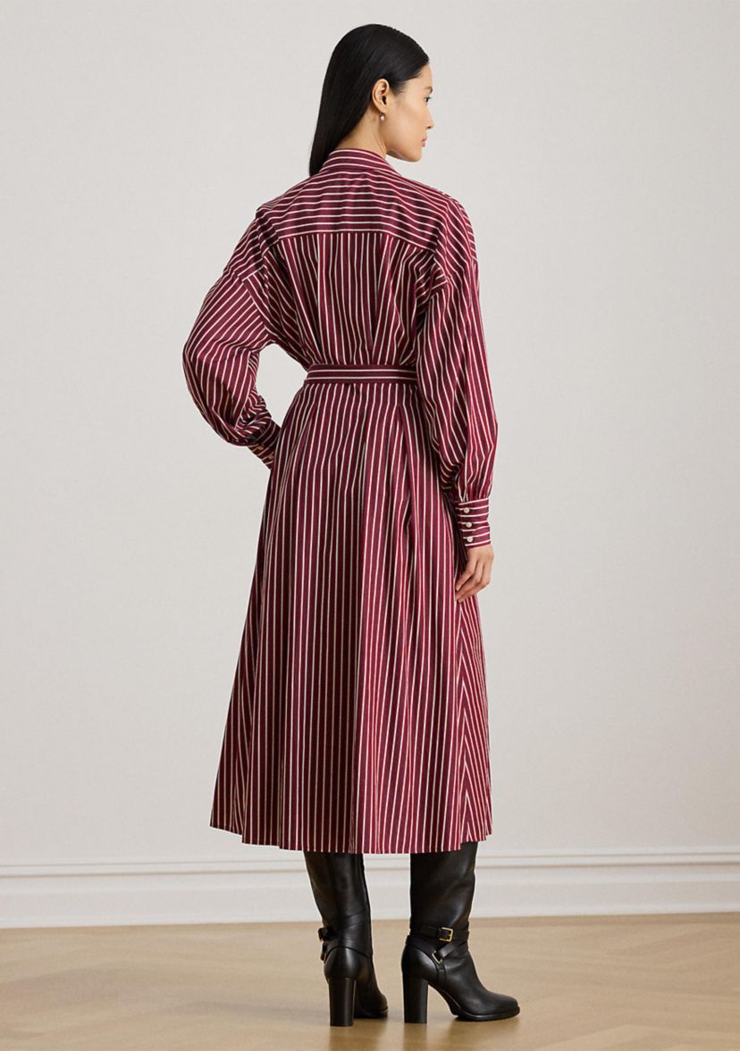 Womens Striped Belted Broadcloth Shirtdress