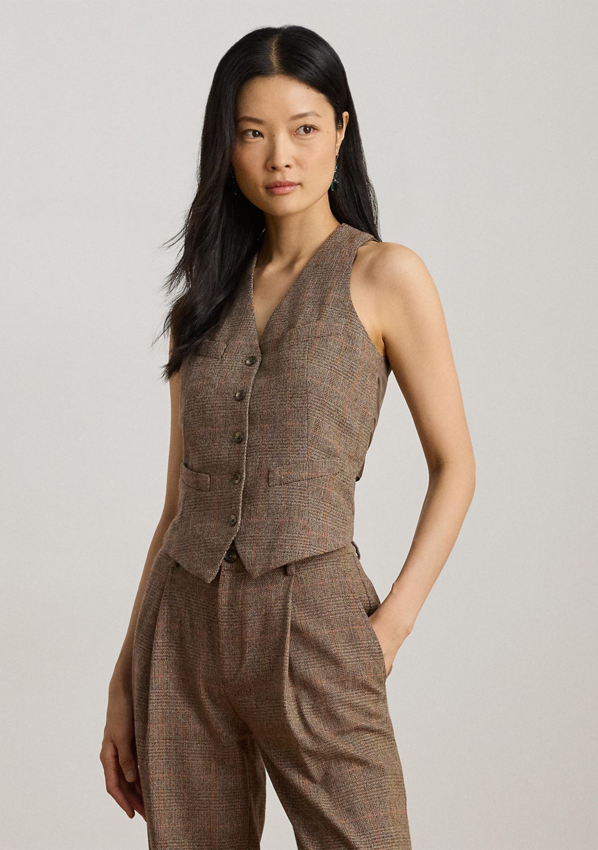Womens Glen Plaid Wool-Blend Vest
