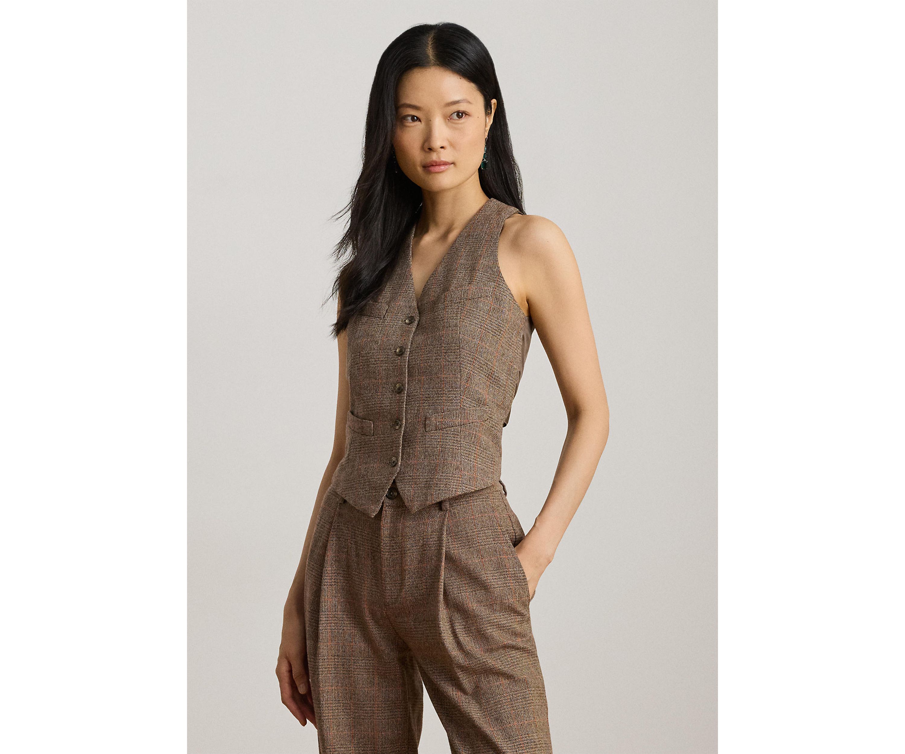 Womens Glen Plaid Wool-Blend Vest