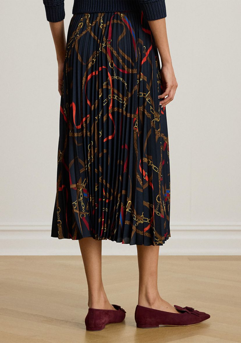 Womens Belting-Print Pleated Georgette Skirt