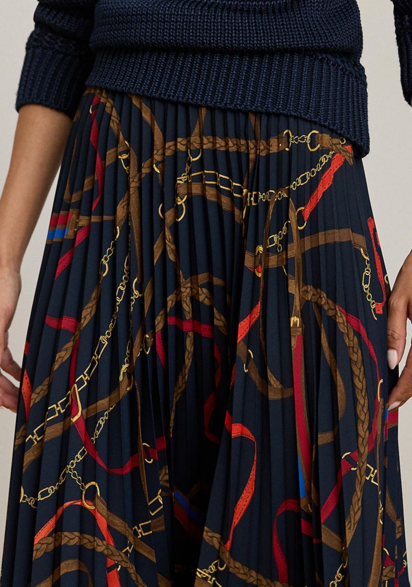 Womens Belting-Print Pleated Georgette Skirt