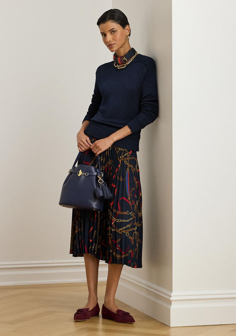 Womens Belting-Print Pleated Georgette Skirt