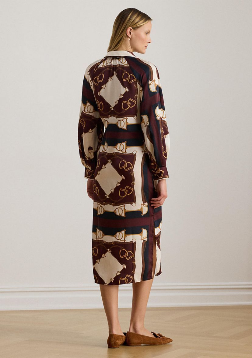 Womens Equestrian-Print Twill Midi Shirtdress