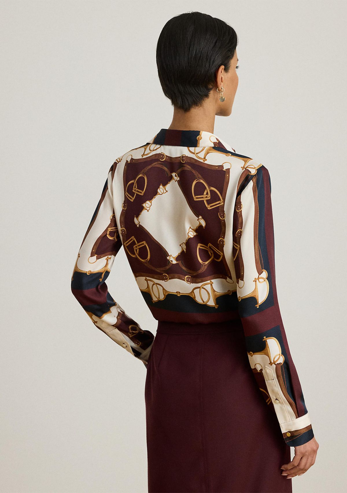 Womens Classic Fit Equestrian-Print Twill Shirt