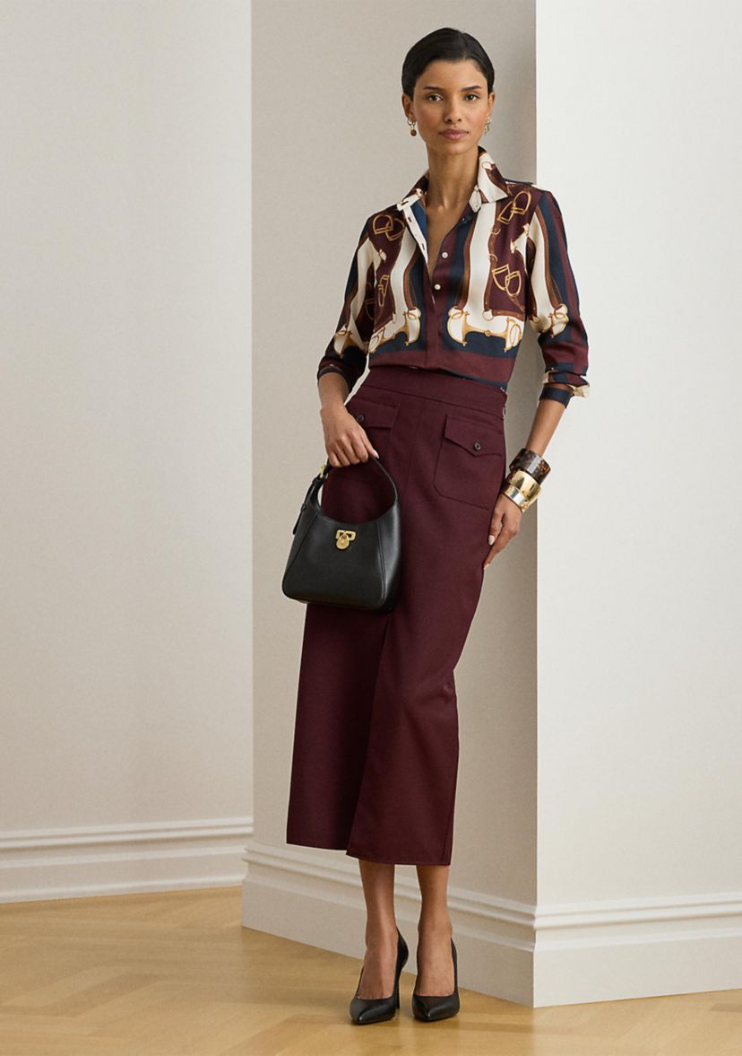 Womens Classic Fit Equestrian-Print Twill Shirt