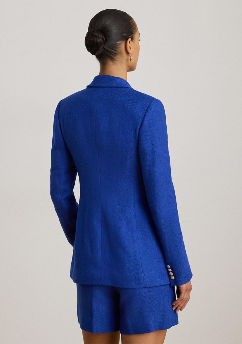 Womens Double-Breasted Linen-Cotton Blazer