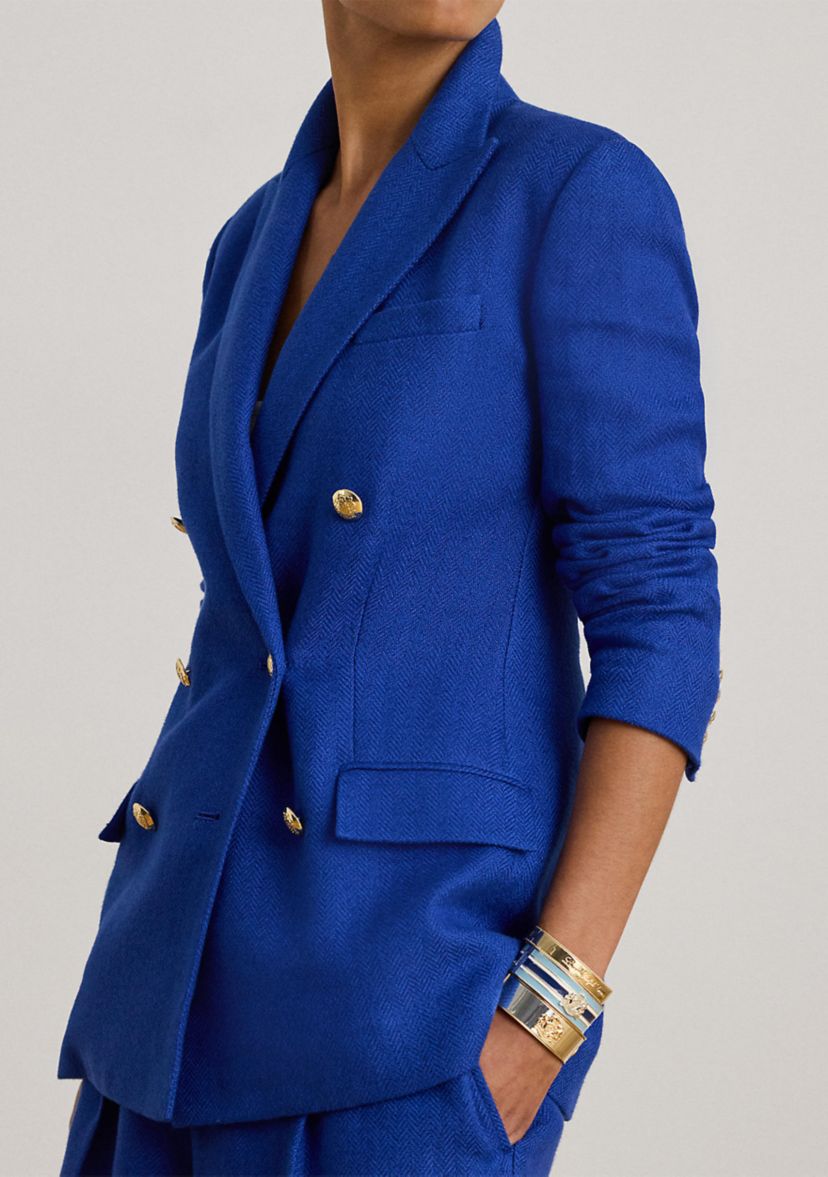 Womens Double-Breasted Linen-Cotton Blazer