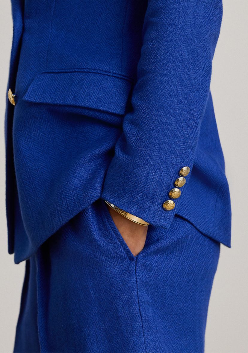 Womens Double-Breasted Linen-Cotton Blazer