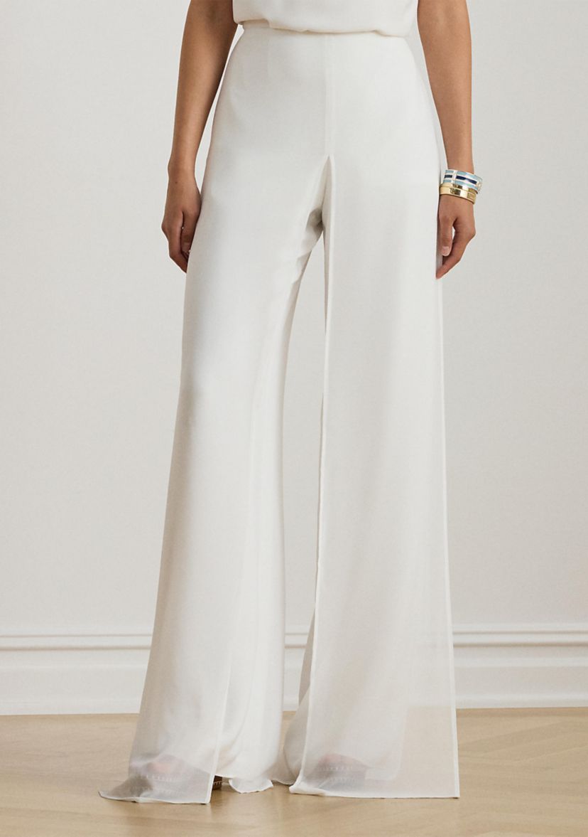 Lauren Ralph Lauren Women's Chiffon-Trim Georgette Wide-Leg Pants | Belk