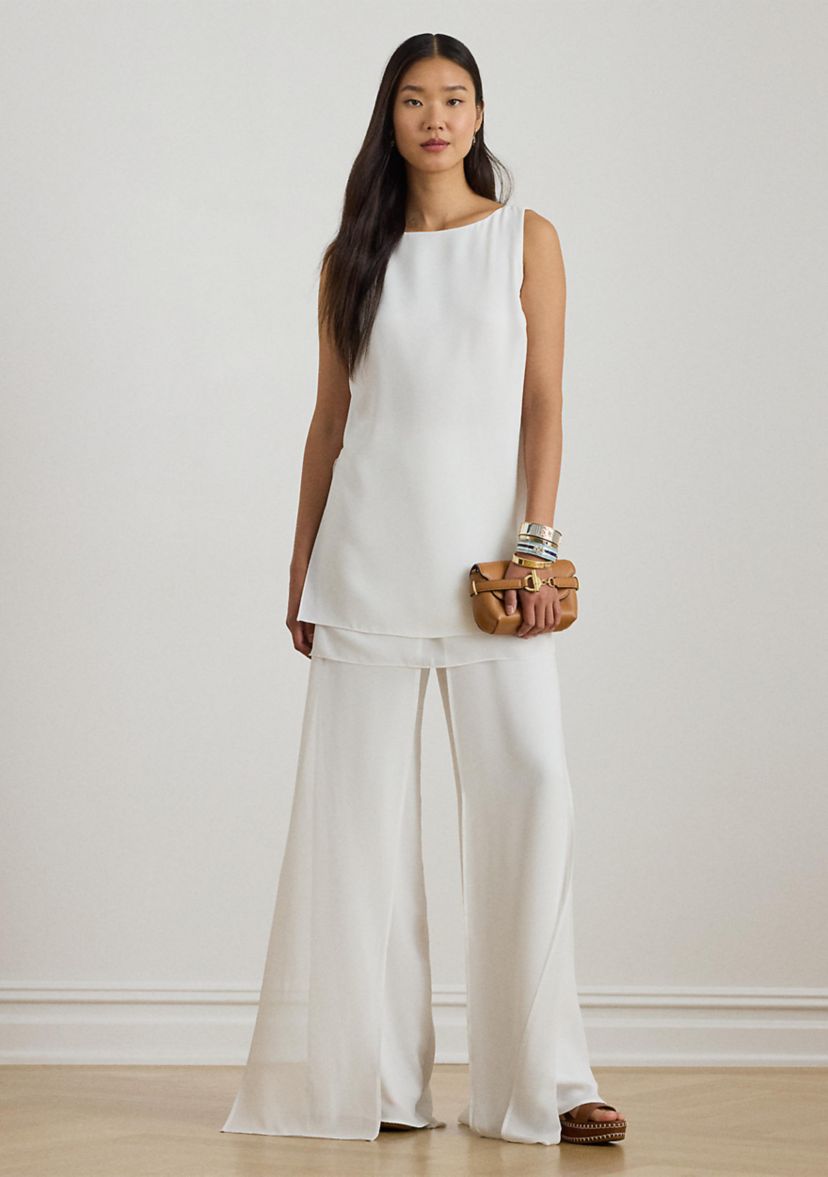 Lauren Ralph Lauren Women's Chiffon-Trim Georgette Wide-Leg Pants | Belk