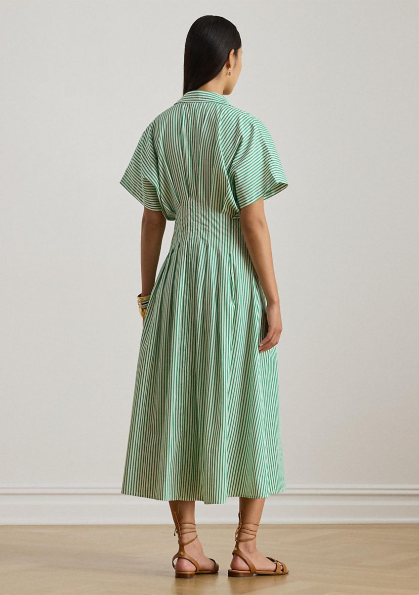 Womens Striped Pleated Broadcloth Shirtdress