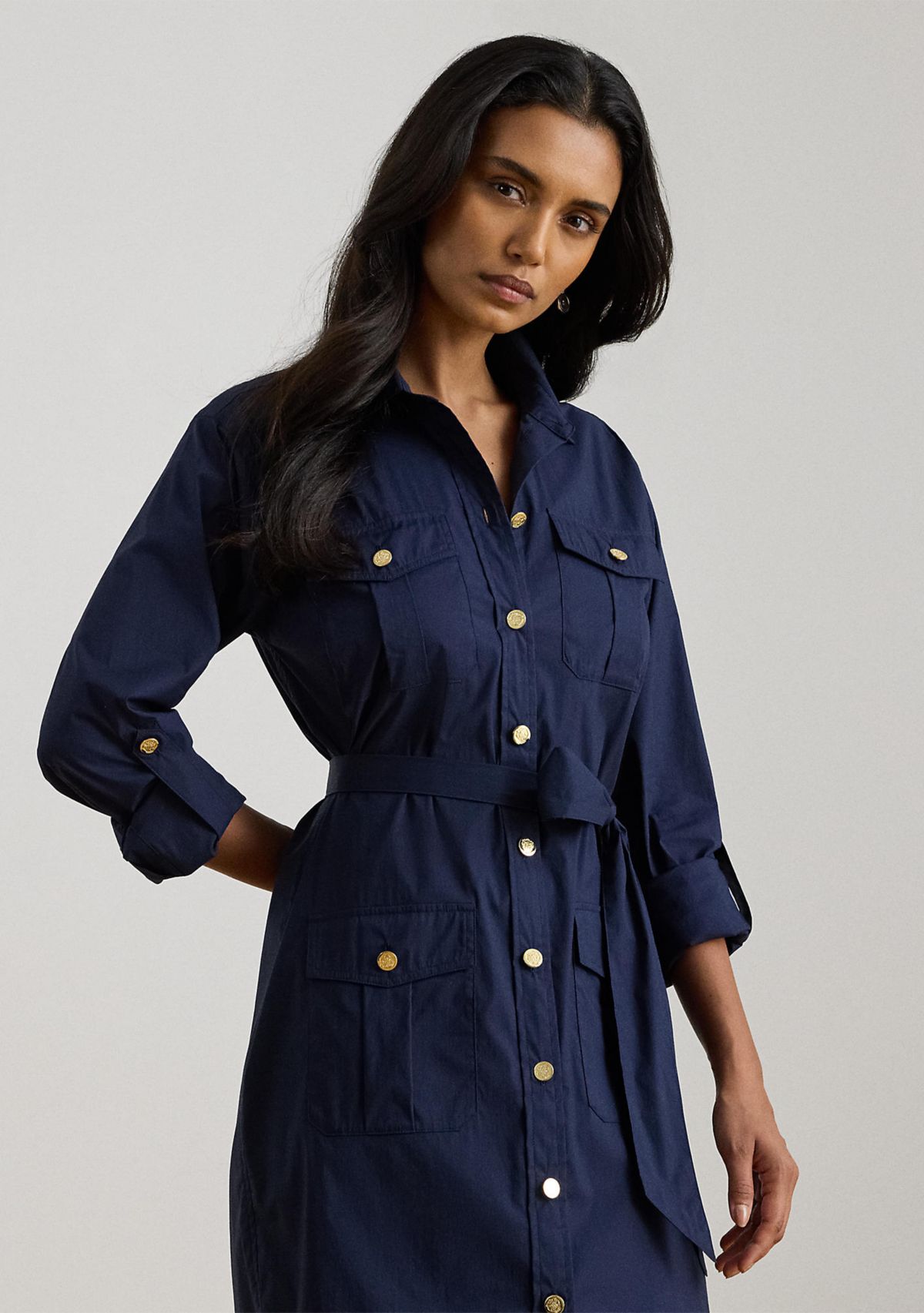 Roll-Tab-Sleeve Shirtdress