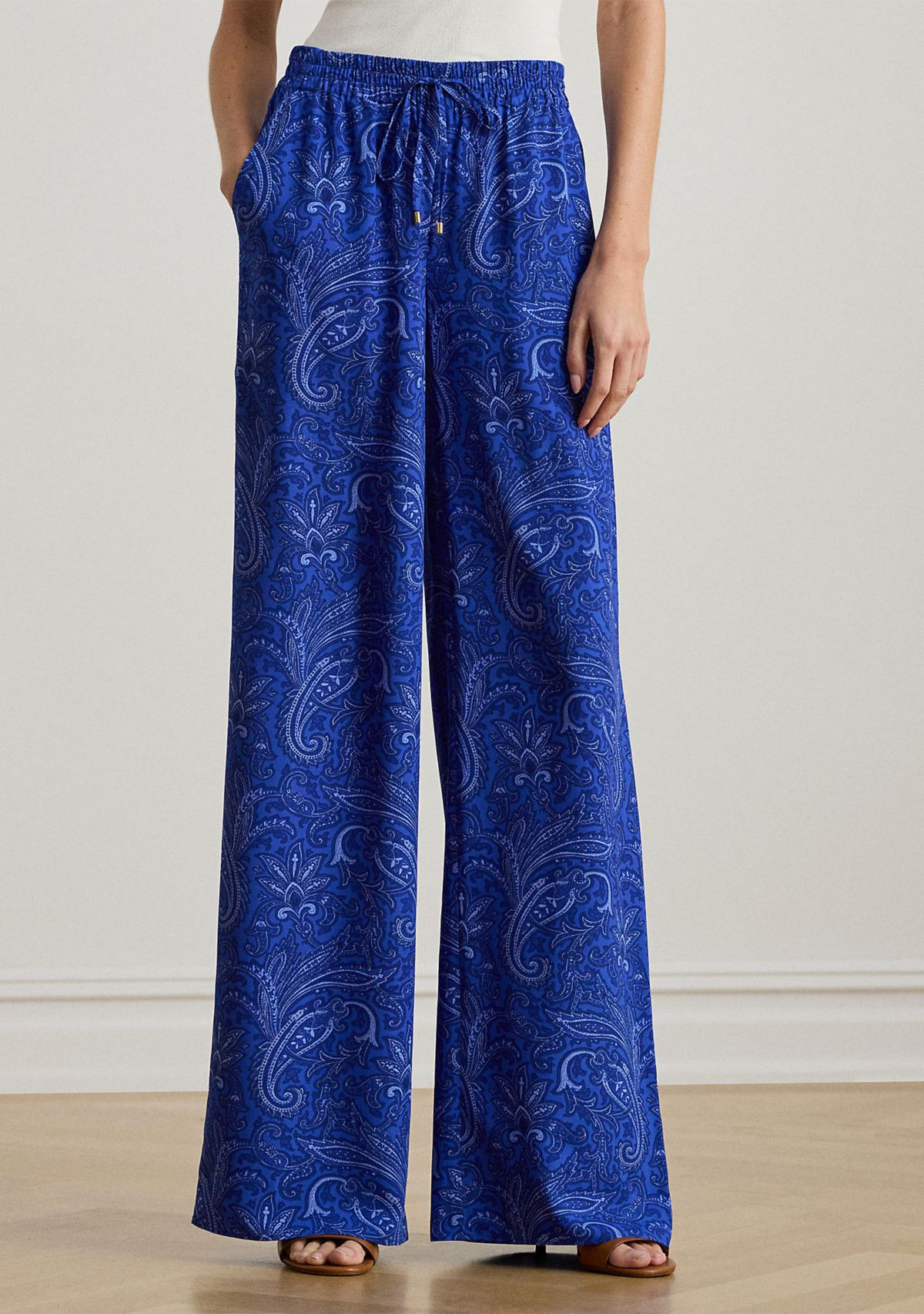 Womens Paisley Crepe Wide-Leg Pants