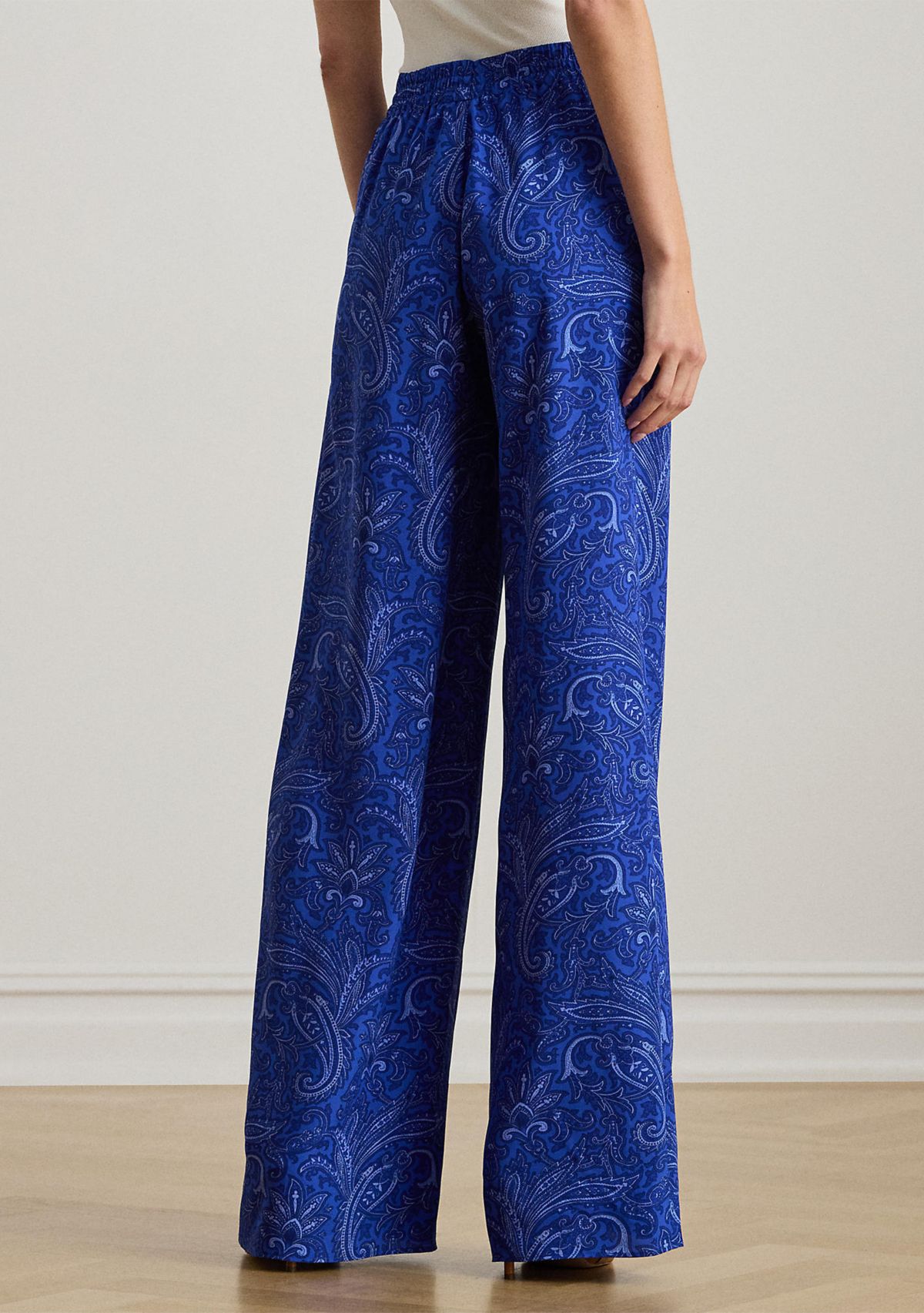Womens Paisley Crepe Wide-Leg Pants