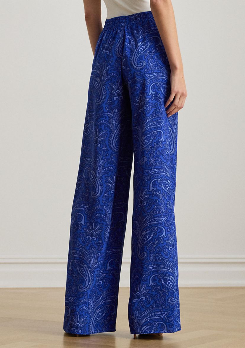 Womens Paisley Crepe Wide-Leg Pants