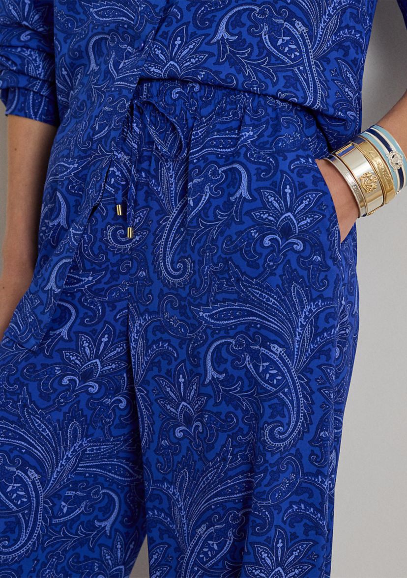 Womens Paisley Crepe Wide-Leg Pants