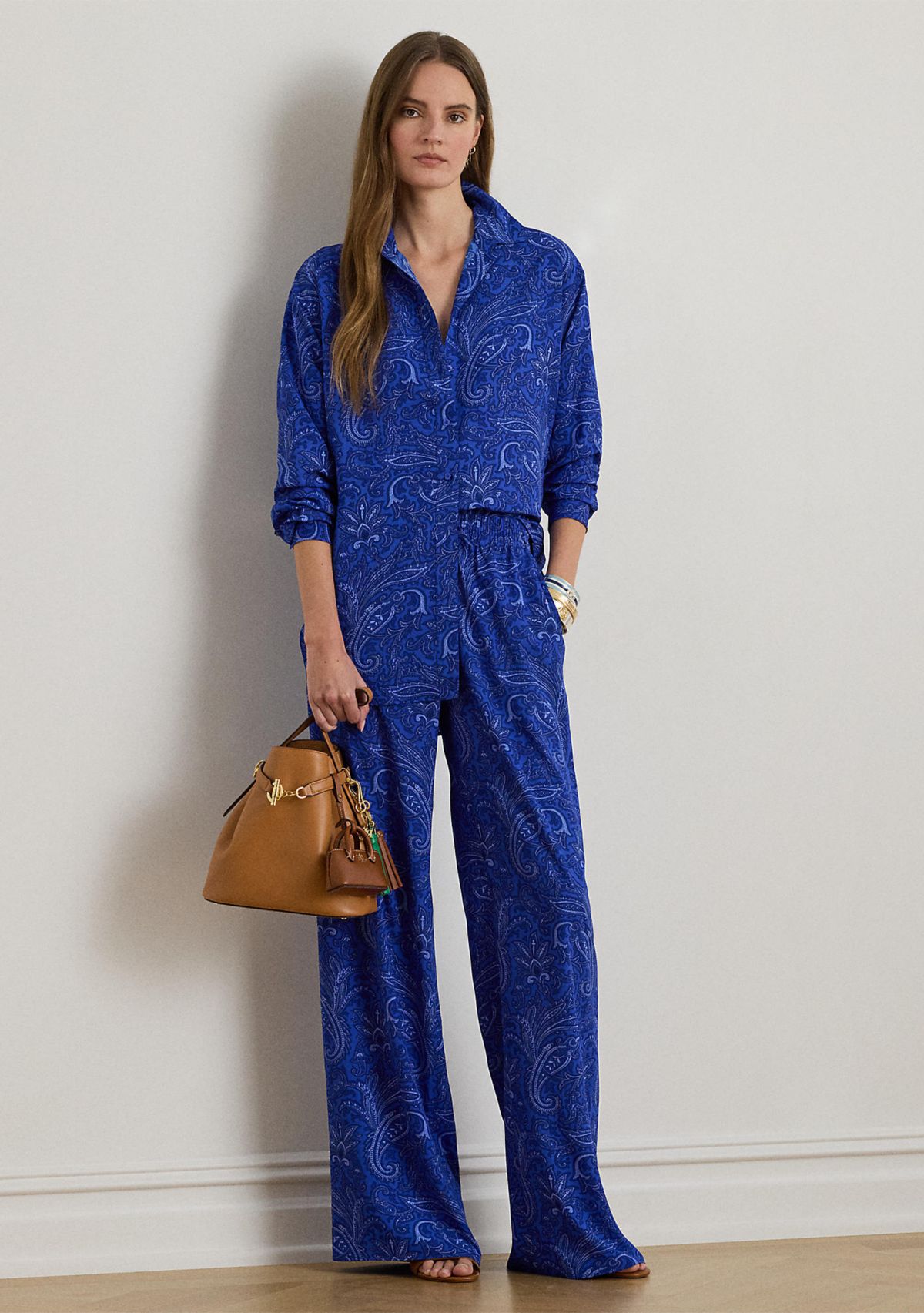 Womens Paisley Crepe Wide-Leg Pants