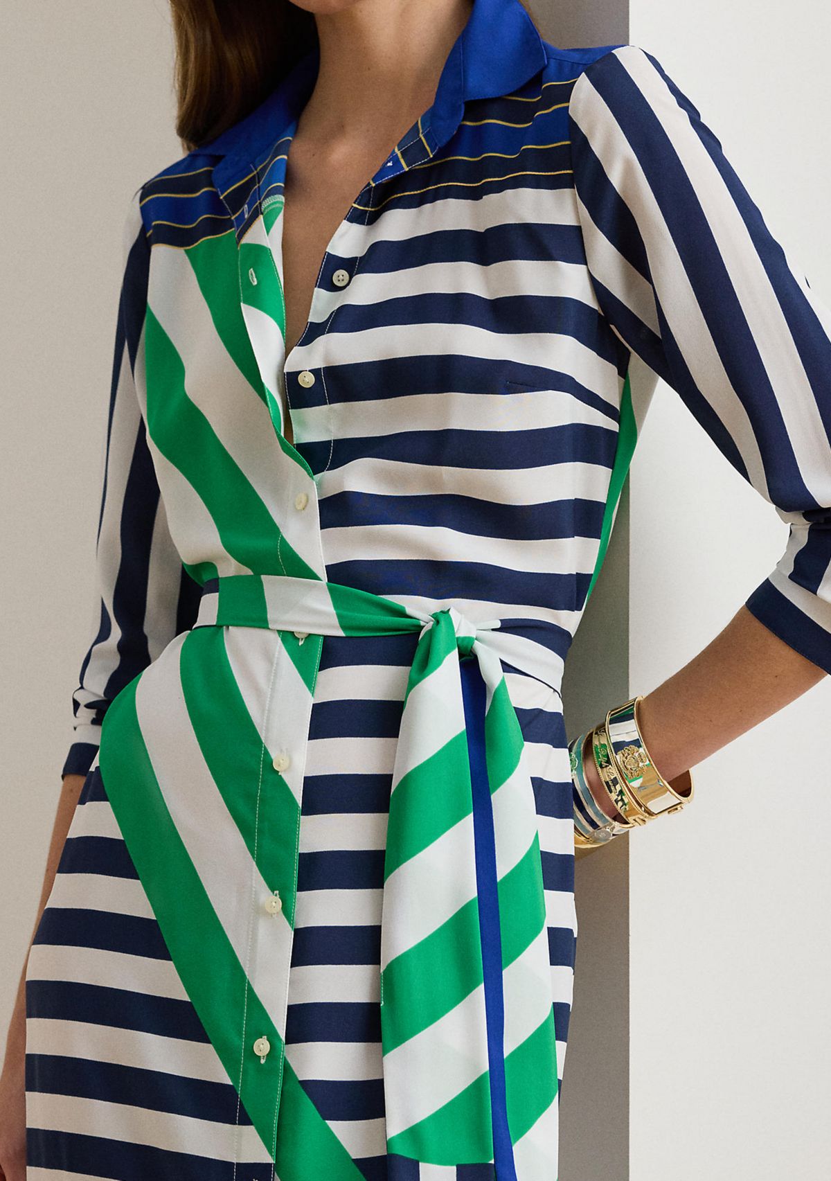 Striped Crepe Shirtdress