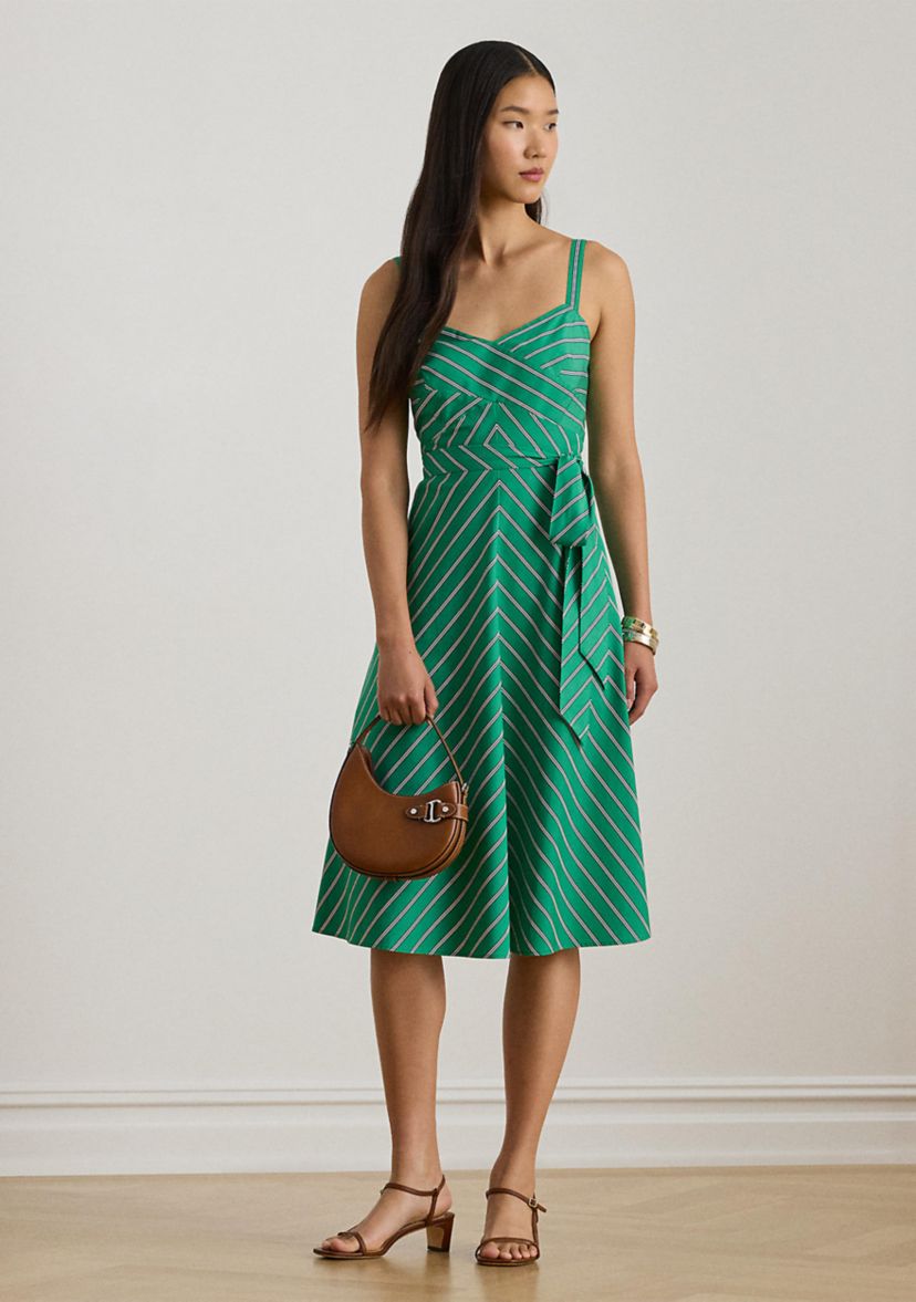 Lauren Ralph Lauren Striped Belted Cotton Sleeveless Dress | Belk
