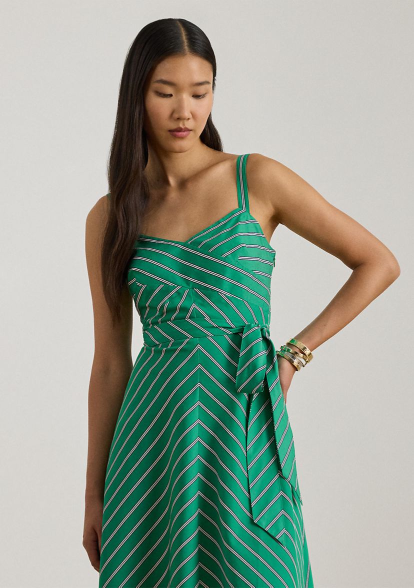 Lauren Ralph Lauren Striped Belted Cotton Sleeveless Dress | Belk