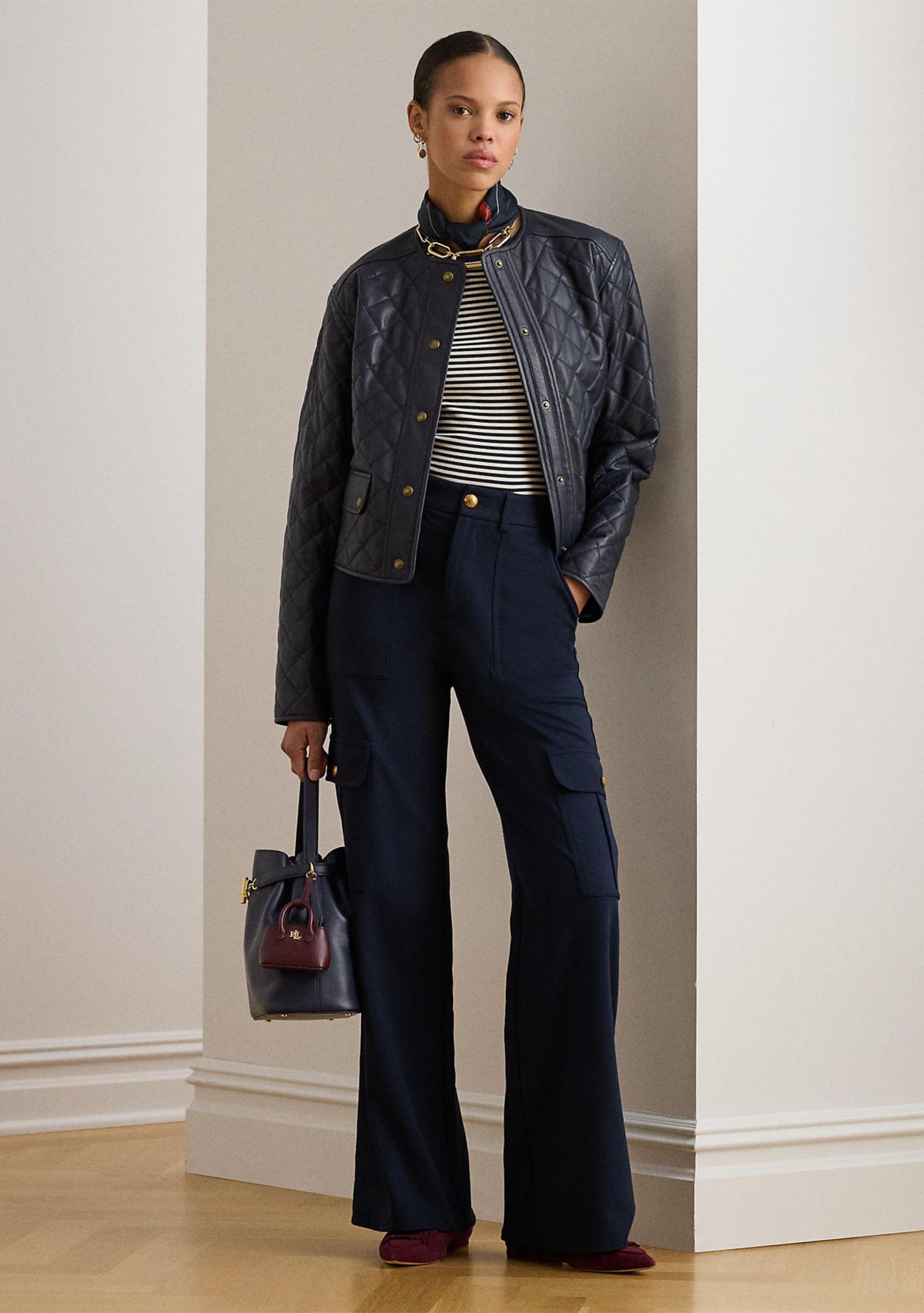 Womens Ponte Wide-Leg Cargo Pants