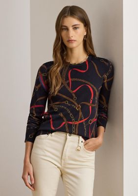 (取寄) ローレン ラルフローレン レディース ピティート ベルティング-プリント コットンブレンド セーター Lauren Ralph Lauren women Petite Belting-Print Cotton-Blend Sweater Cream/Navy Multi Lauren Ralph Lauren Women's Belting-Print Cotton-Blend Sweater | Belk