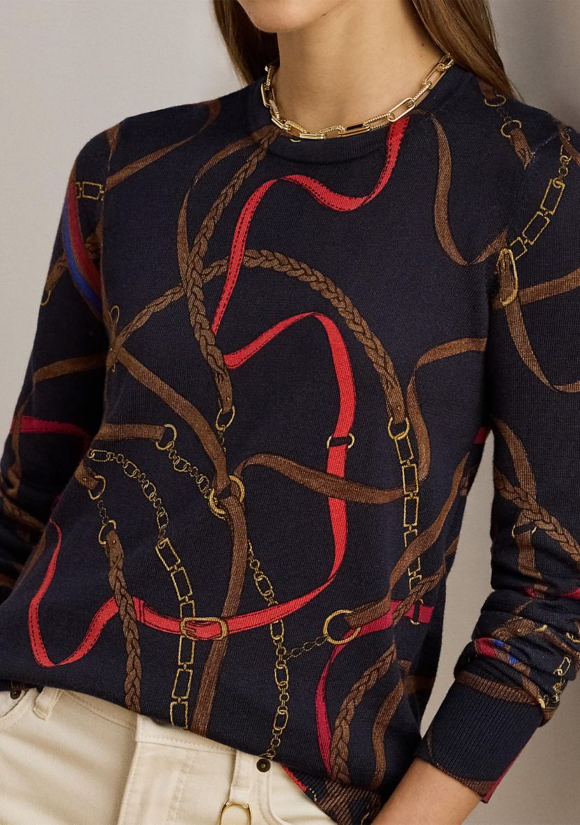 Lauren Ralph Lauren Women's Belting-Print Cotton-Blend Sweater | Belk