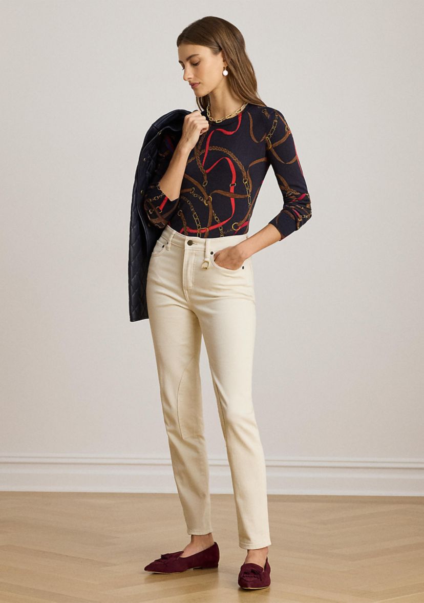 (取寄) ローレン ラルフローレン レディース ピティート ベルティング-プリント コットンブレンド セーター Lauren Ralph Lauren women Petite Belting-Print Cotton-Blend Sweater Cream/Navy Multi Lauren Ralph Lauren Women's Belting-Print Cotton-Blend Sweater | Belk