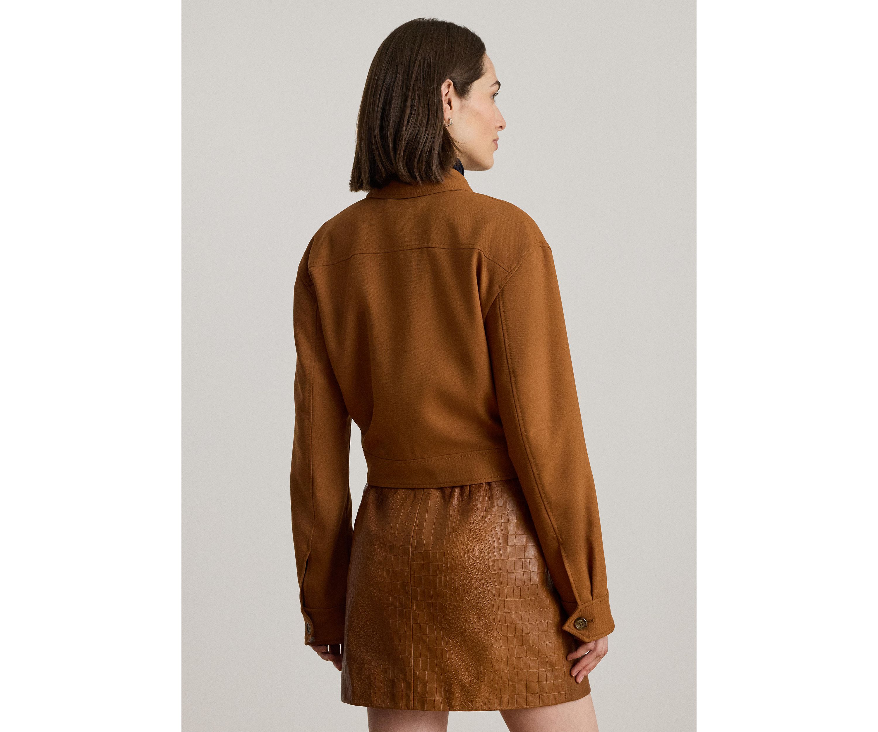 Womens Buckle-Trim Serge Cropped Jacket