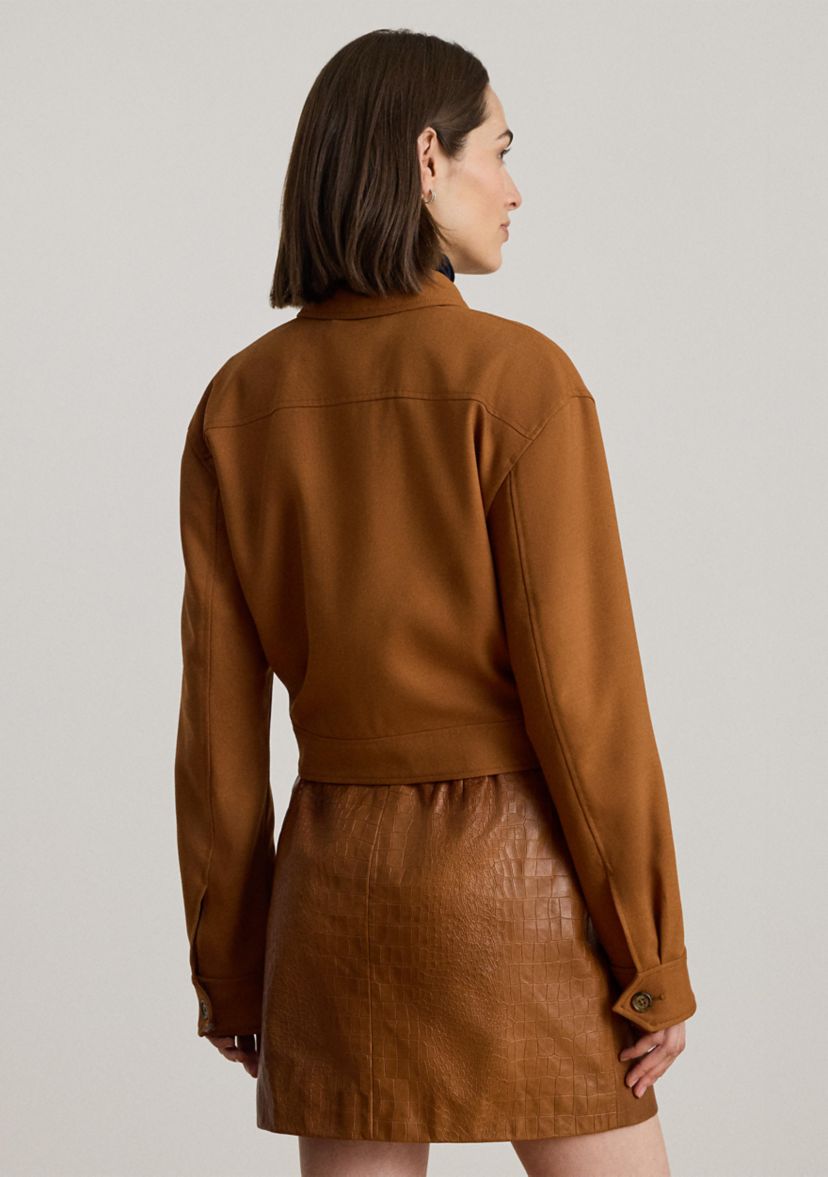 Womens Buckle-Trim Serge Cropped Jacket