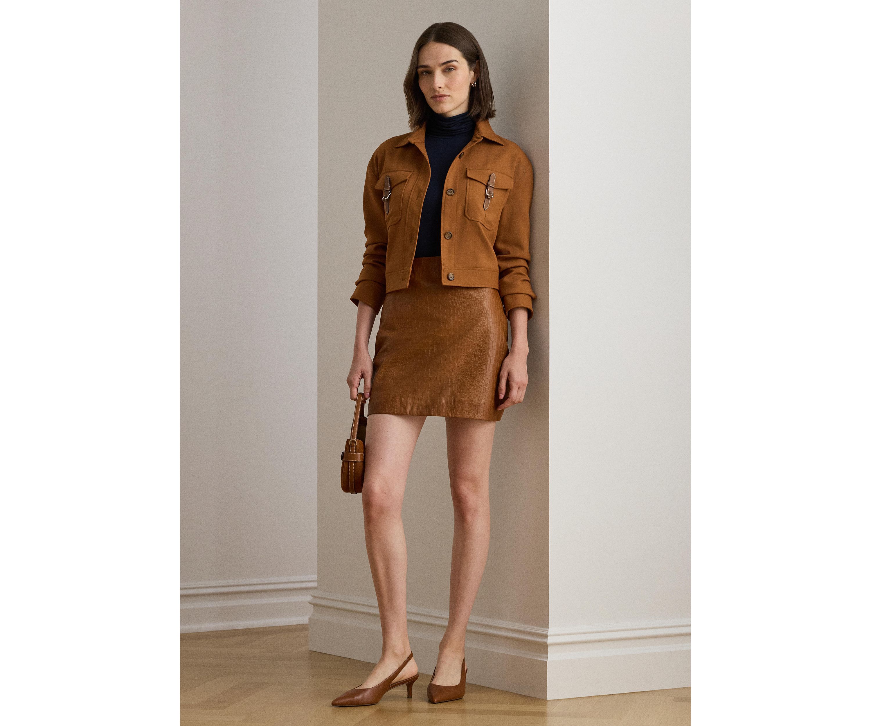 Womens Buckle-Trim Serge Cropped Jacket