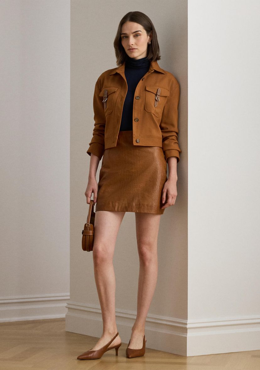 Womens Buckle-Trim Serge Cropped Jacket