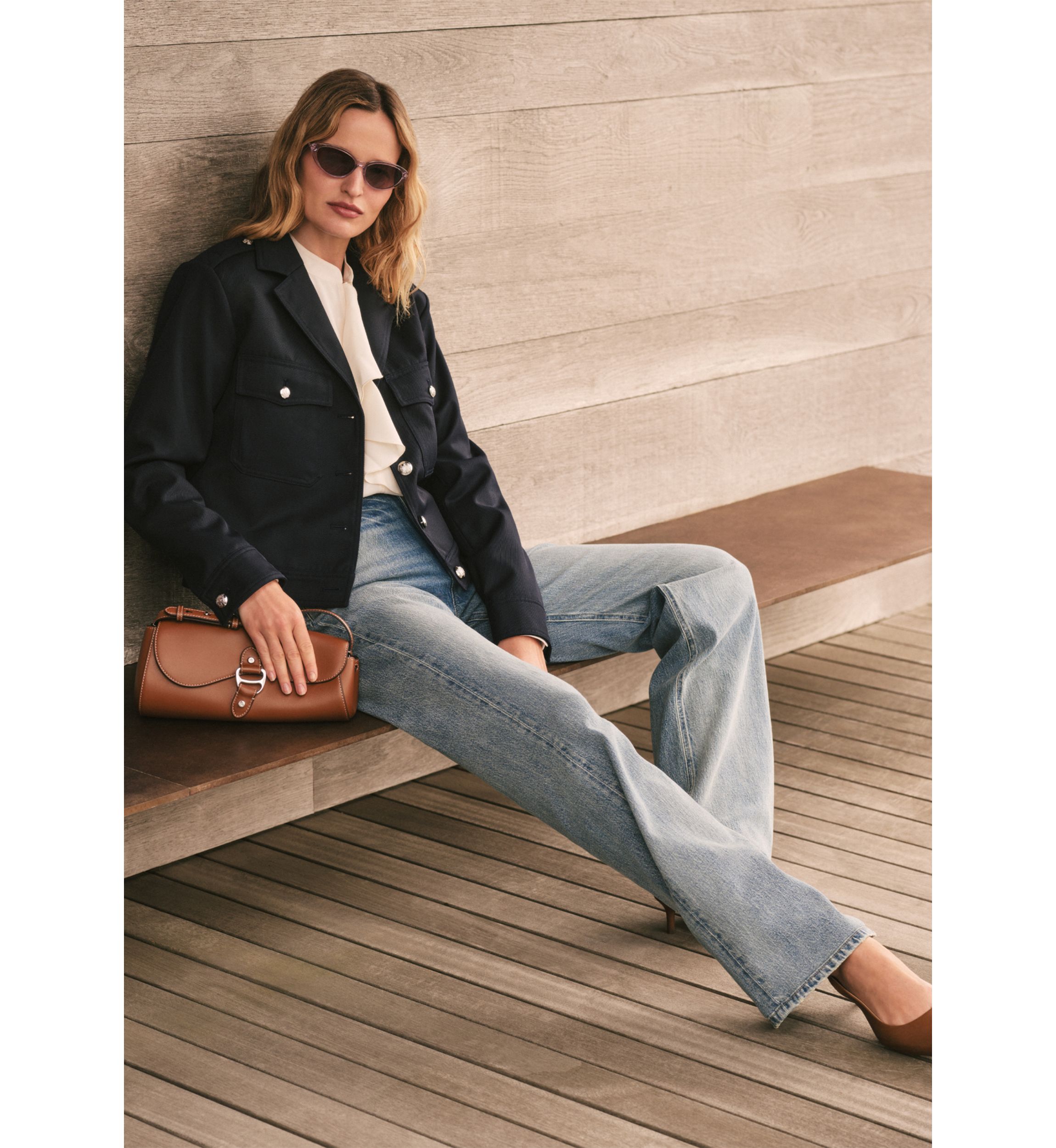 Womens Cropped Wool-Blend Twill Jacket