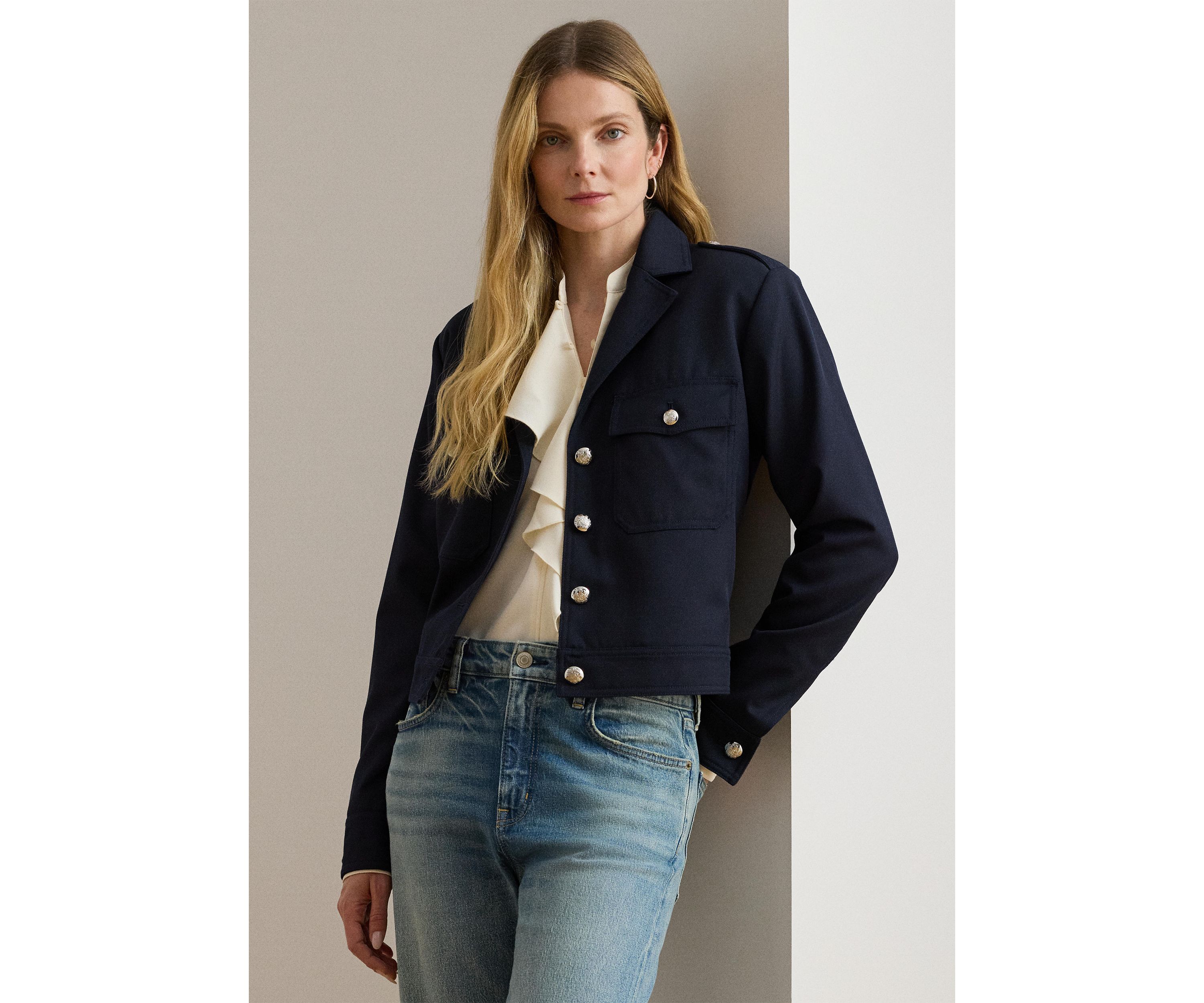 Womens Cropped Wool-Blend Twill Jacket