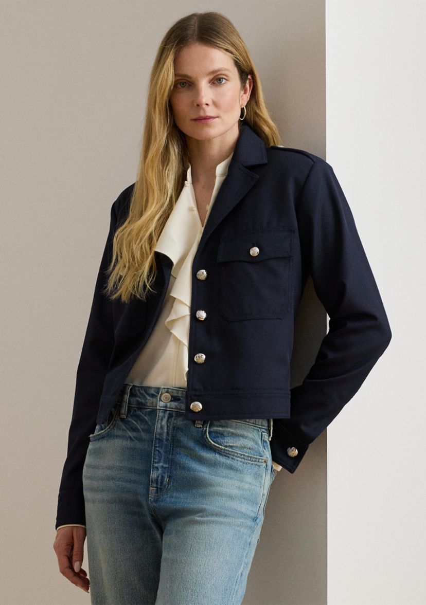 Womens Cropped Wool-Blend Twill Jacket