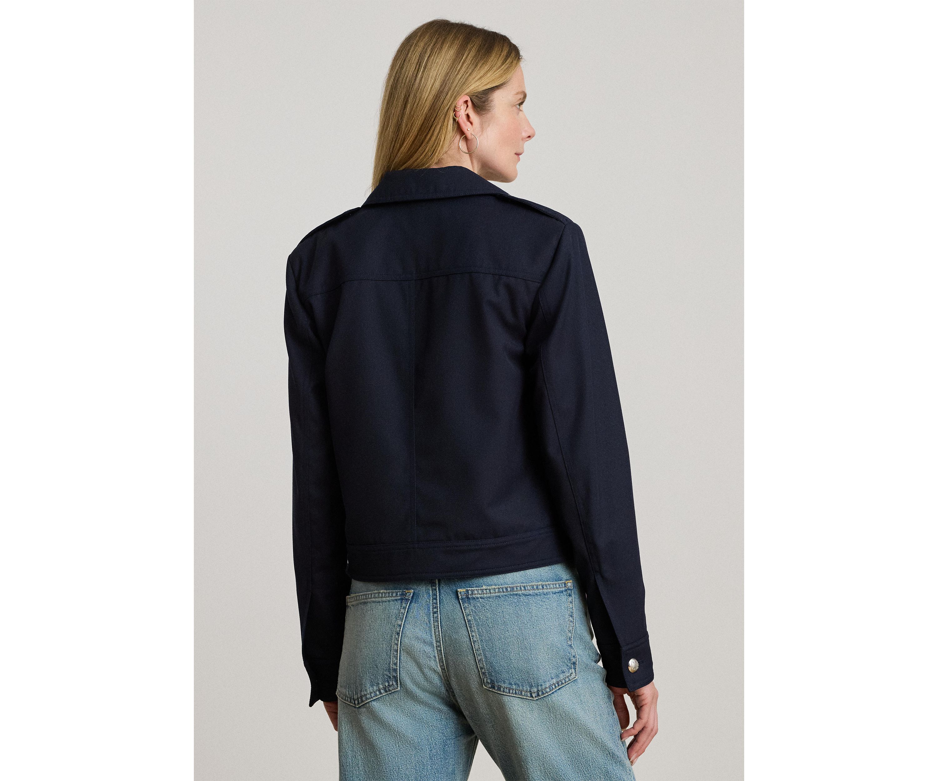 Womens Cropped Wool-Blend Twill Jacket