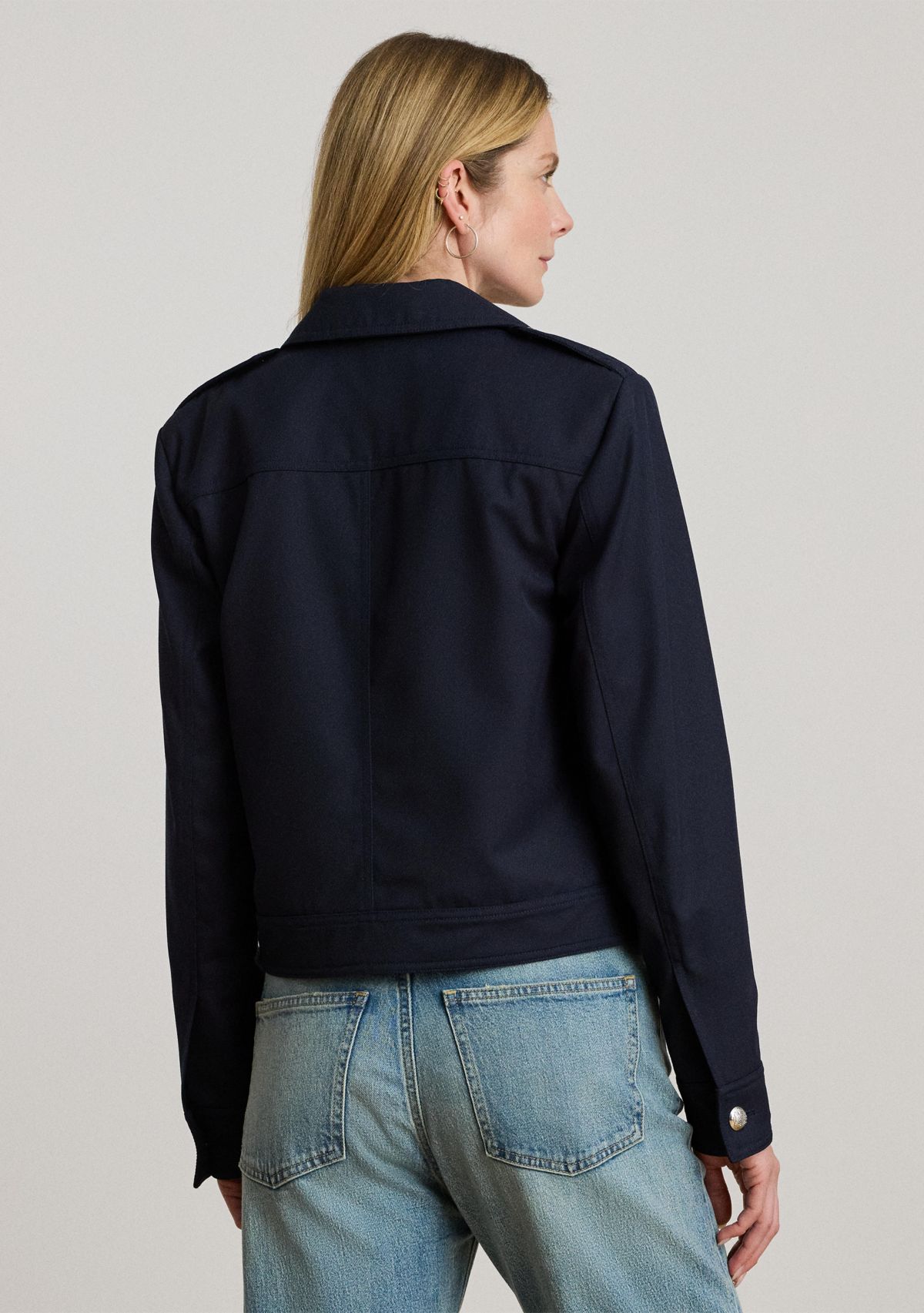 Womens Cropped Wool-Blend Twill Jacket