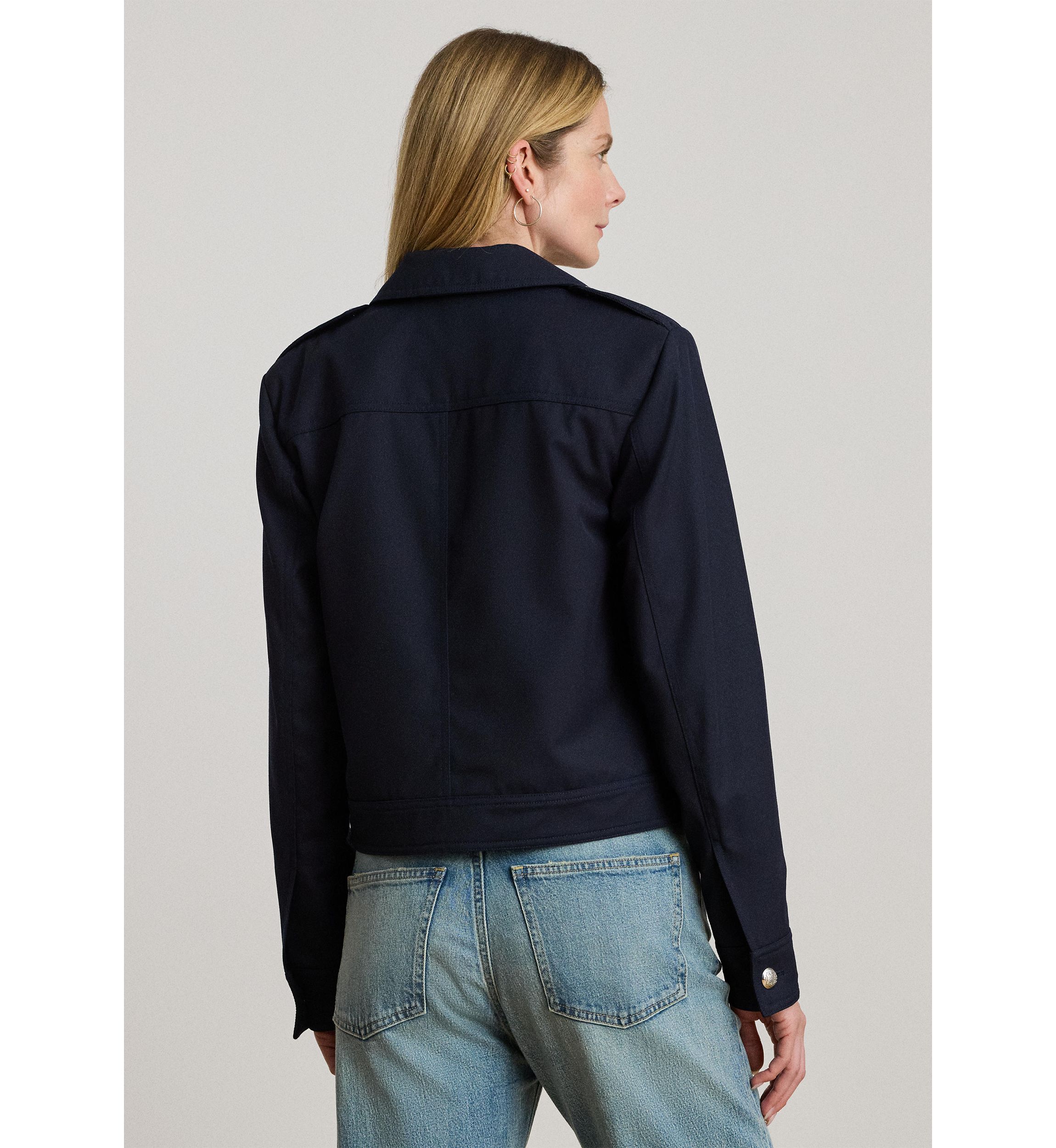 Womens Cropped Wool-Blend Twill Jacket