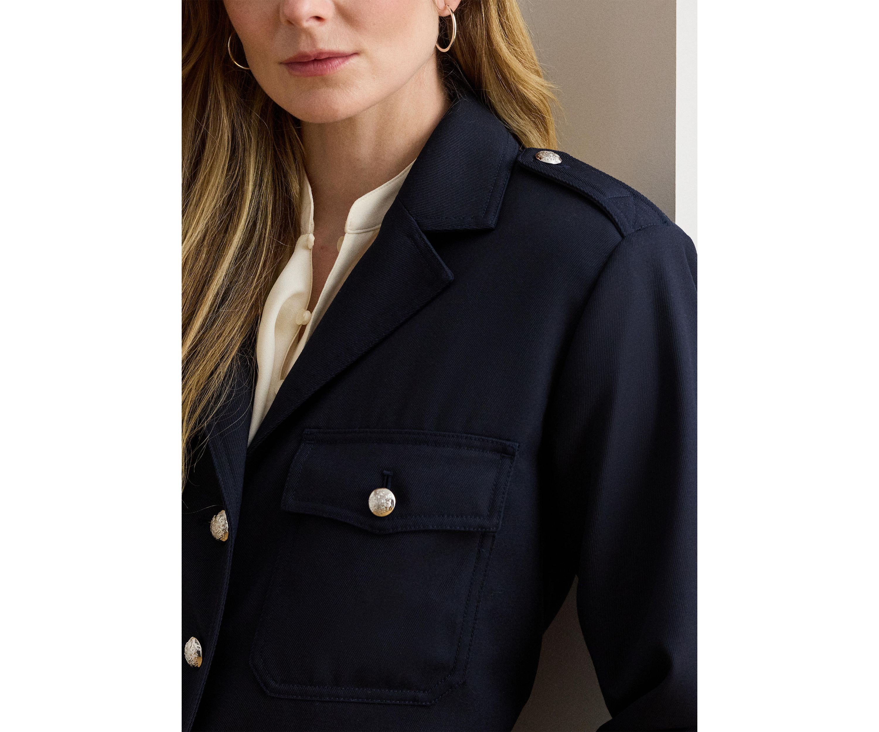 Womens Cropped Wool-Blend Twill Jacket