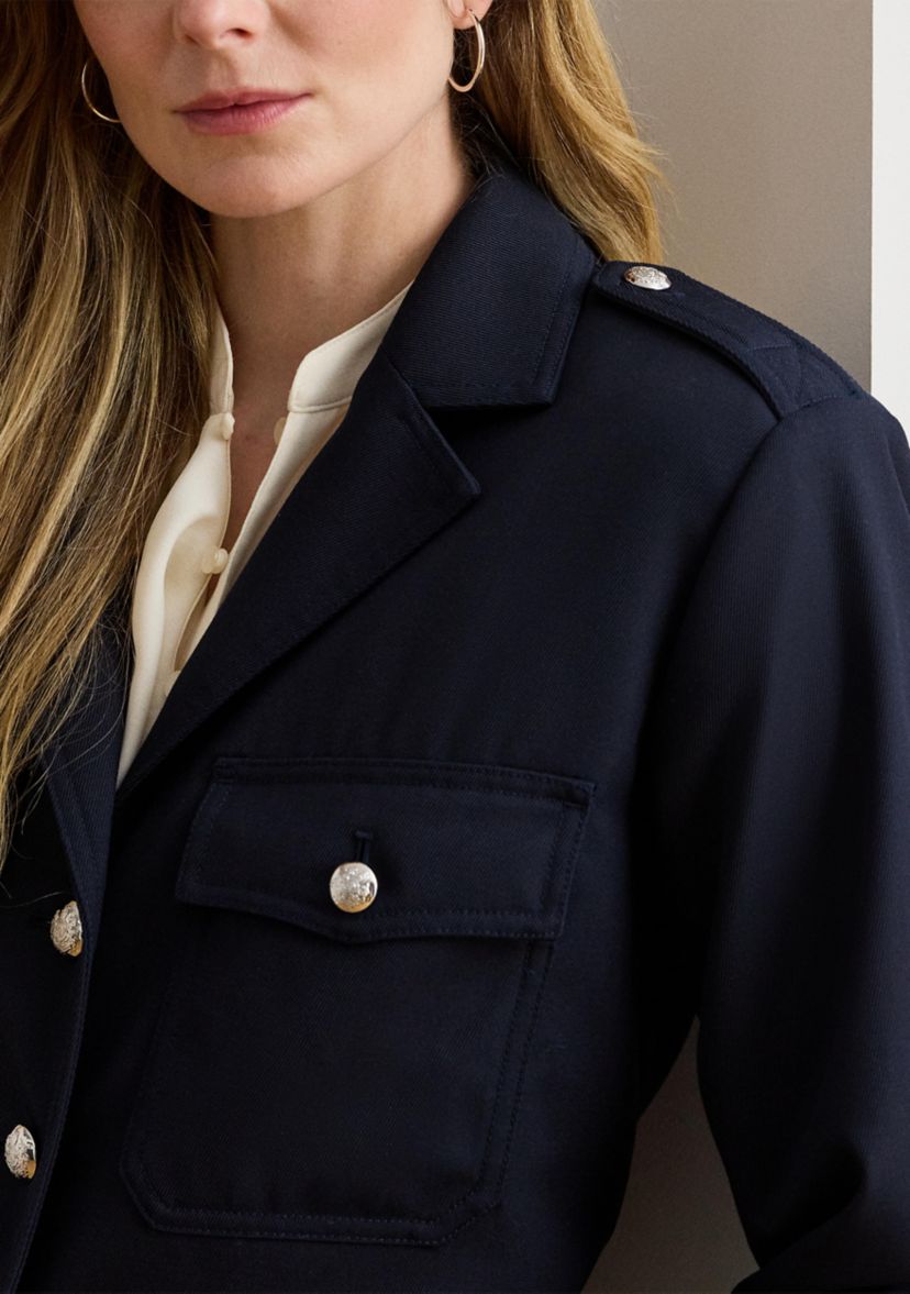Womens Cropped Wool-Blend Twill Jacket