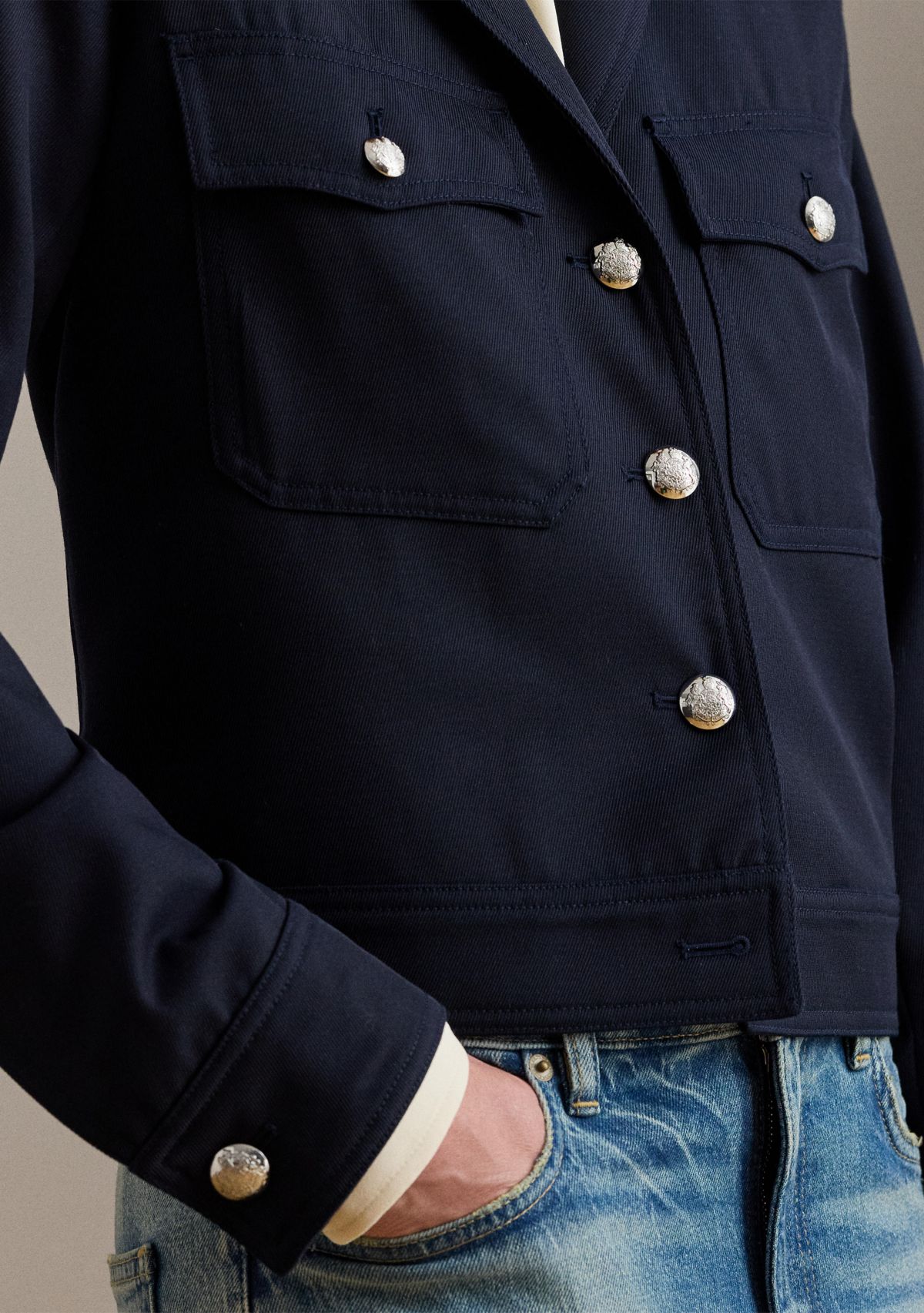 Womens Cropped Wool-Blend Twill Jacket