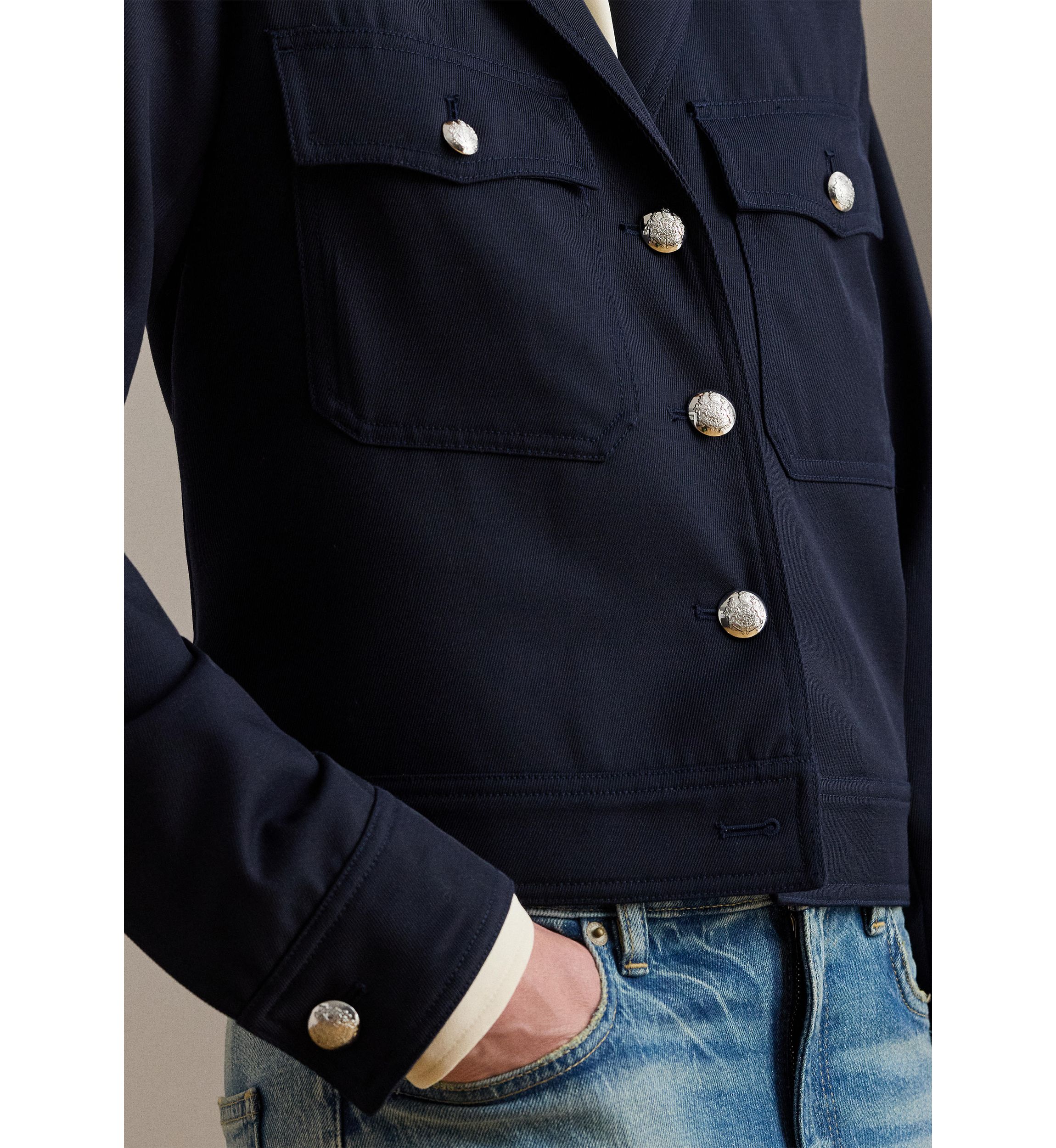 Womens Cropped Wool-Blend Twill Jacket