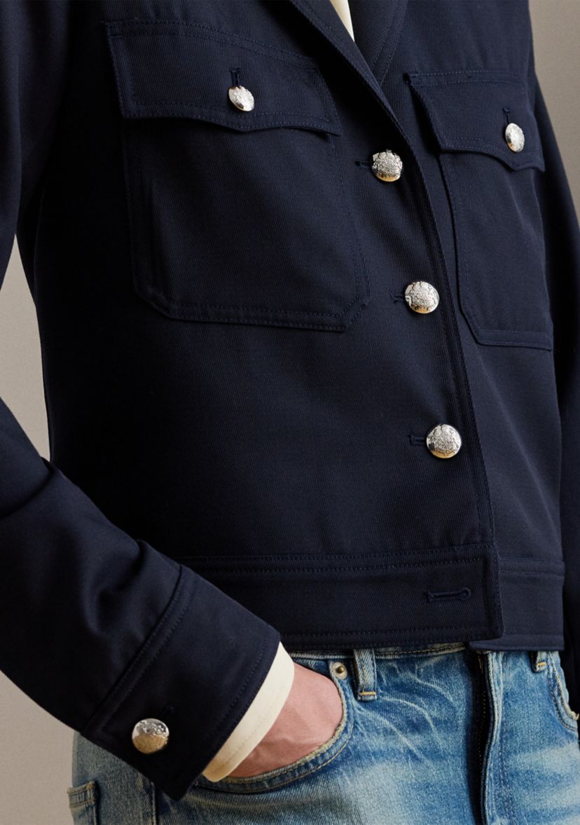 Womens Cropped Wool-Blend Twill Jacket