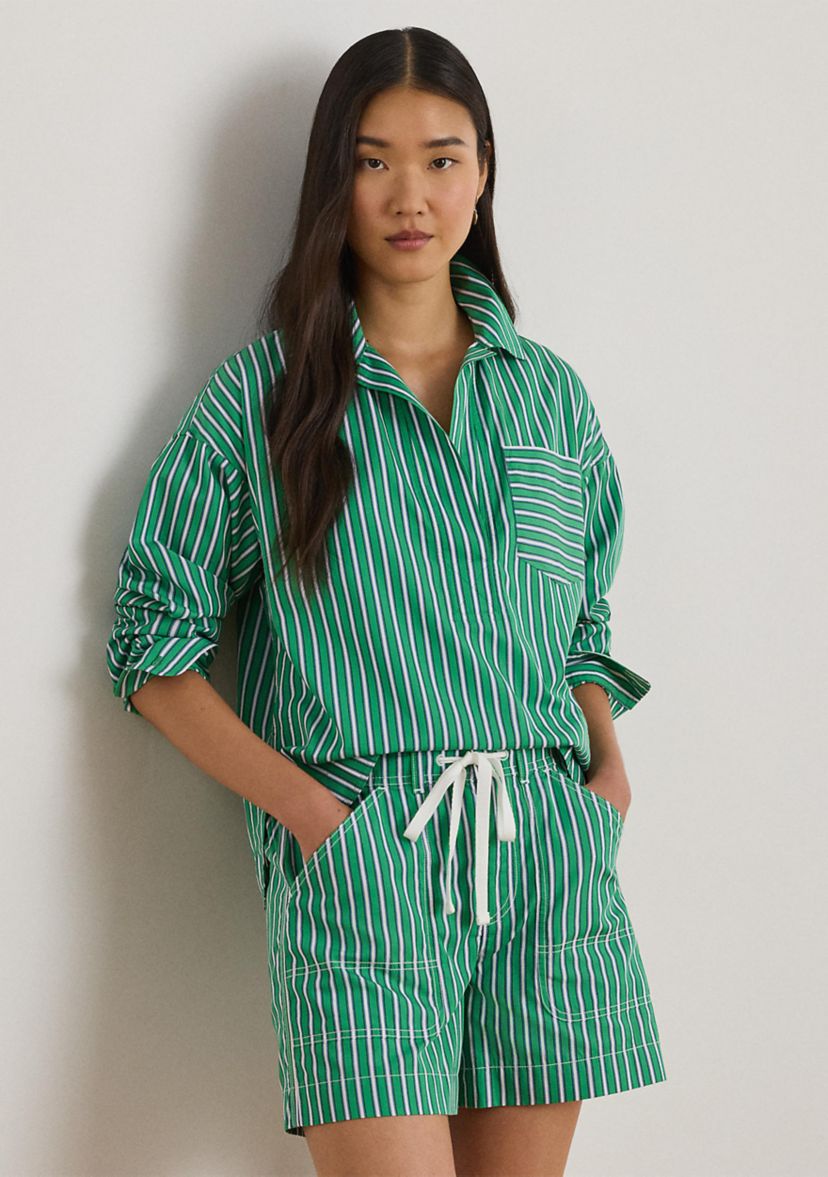 Striped Cotton Broadcloth Cropped Shirt