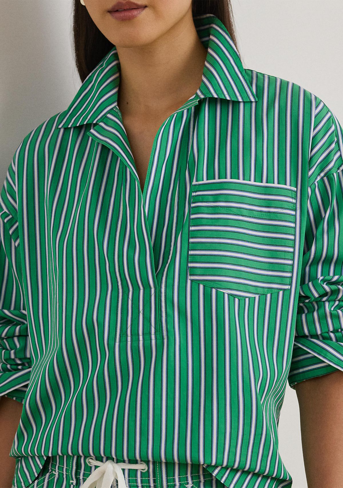 Striped Cotton Broadcloth Cropped Shirt