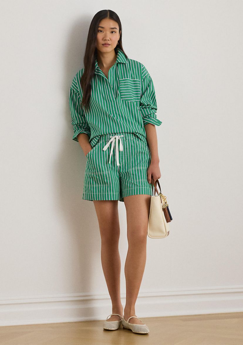 Striped Cotton Broadcloth Cropped Shirt