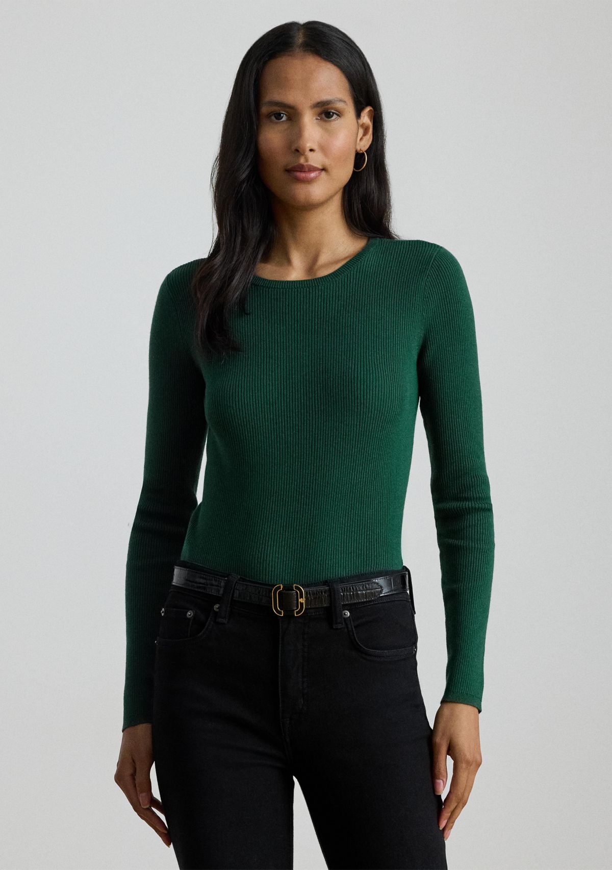 Womens Rib-Knit Cotton-Blend Crewneck Sweater