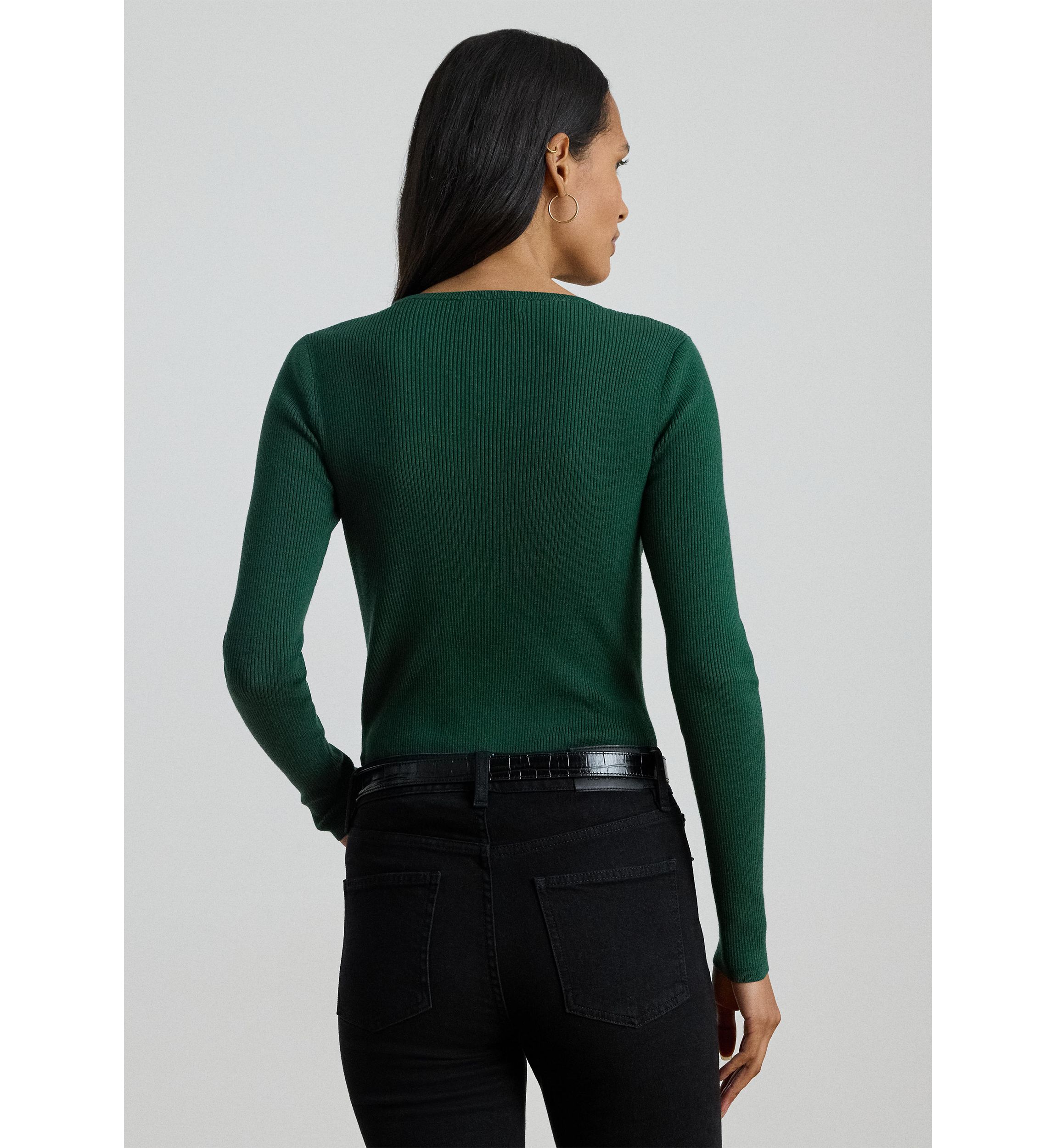 Womens Rib-Knit Cotton-Blend Crewneck Sweater