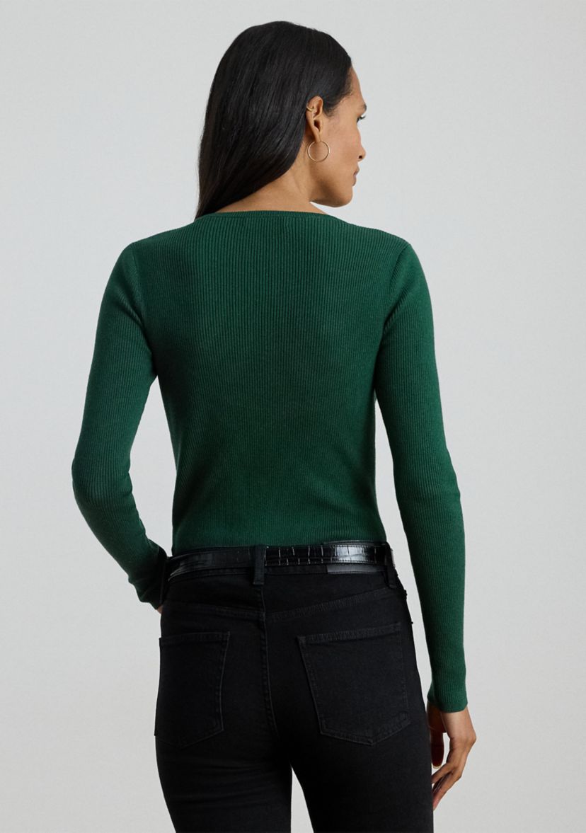 Womens Rib-Knit Cotton-Blend Crewneck Sweater