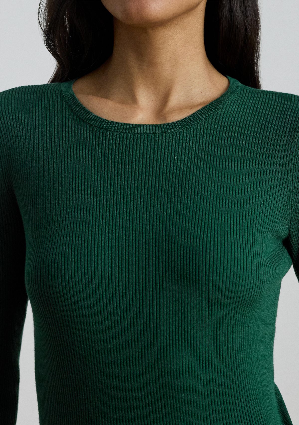 Womens Rib-Knit Cotton-Blend Crewneck Sweater